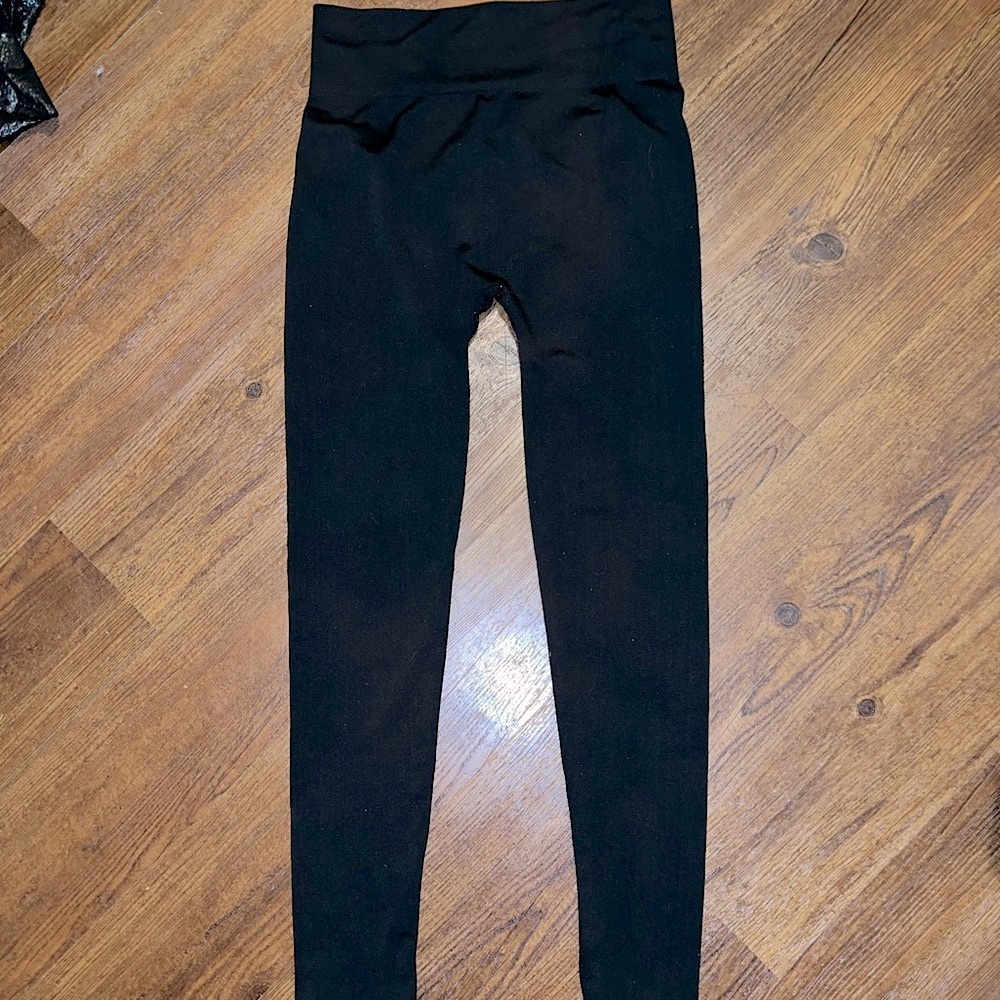⭐️Black Fleece Lined Leggings Elastic Waistband Size L/XL - Picture 2 of 8